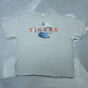 Vintage Detroit Tigers Shirt Mens XL Gray MLB Baseball Tee Short Sleeve 2000s